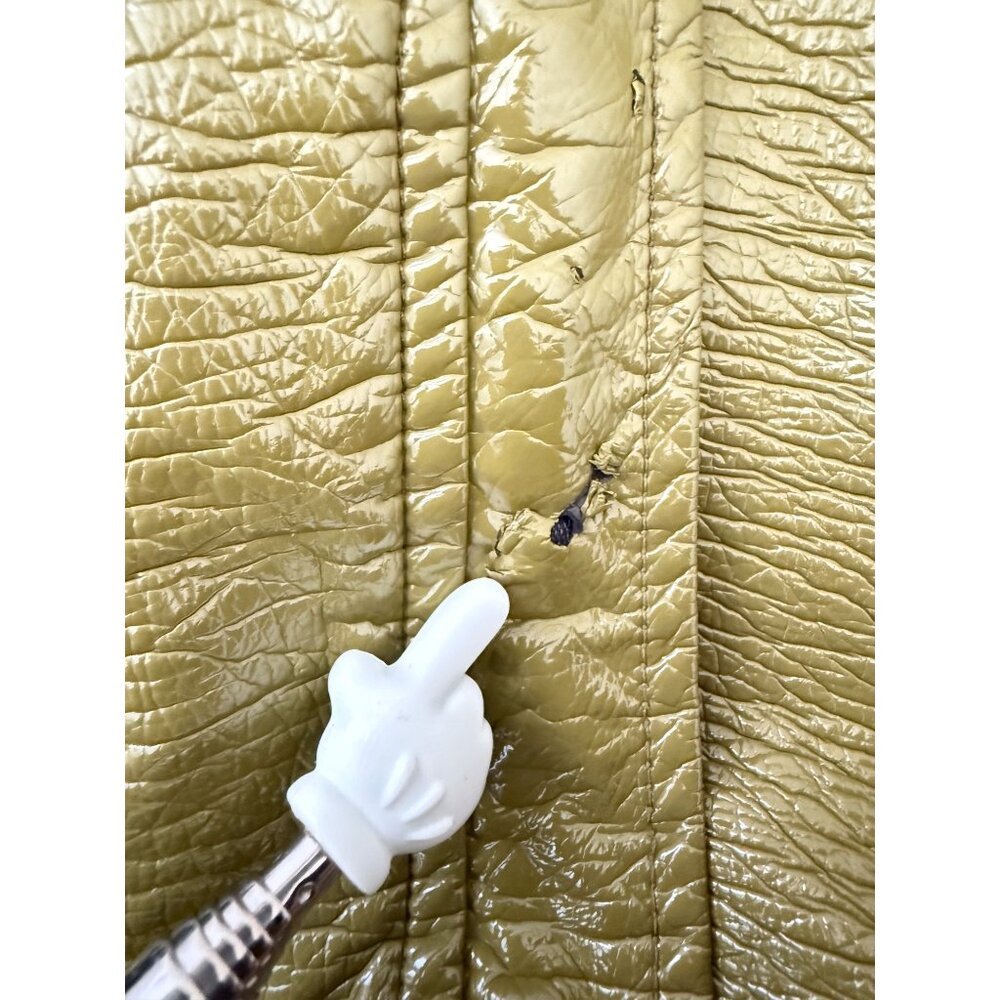 Narcissus Olive Green Faux Leather Hooded Jacket w/ Zip Closure & Drawstring Hem - Picture 10 of 12
